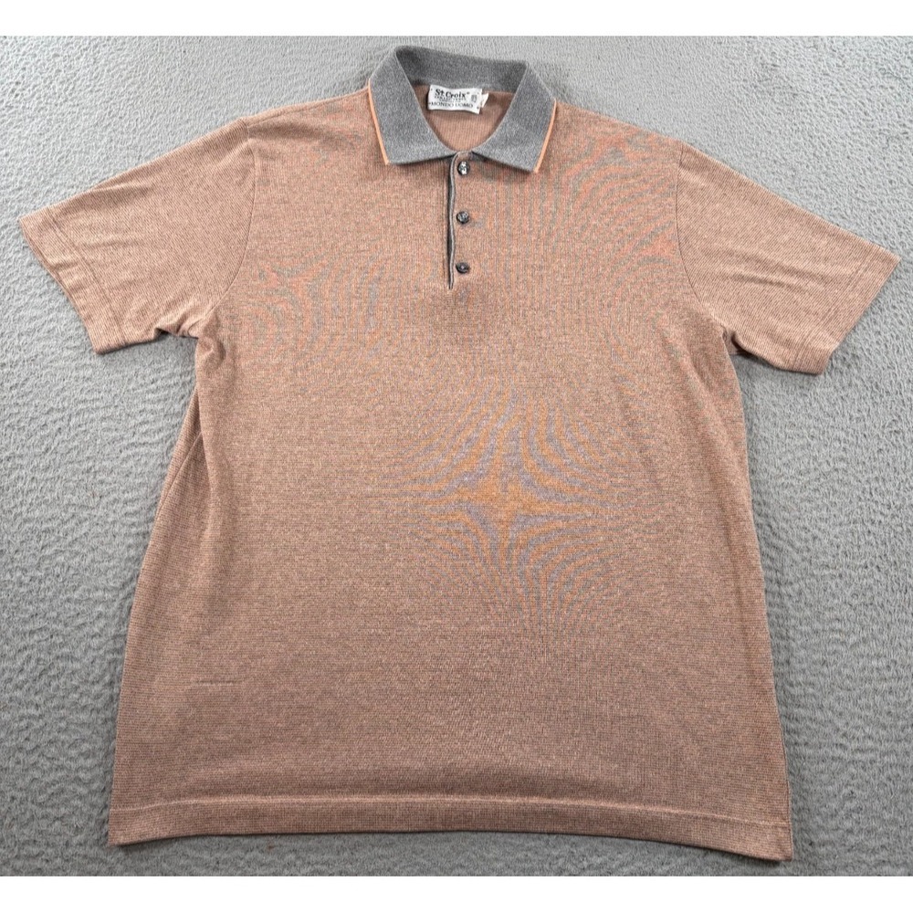 VTG St. Croix Polo Shirt Mens Medium Orange Short Sleeve Stretch Made In USA